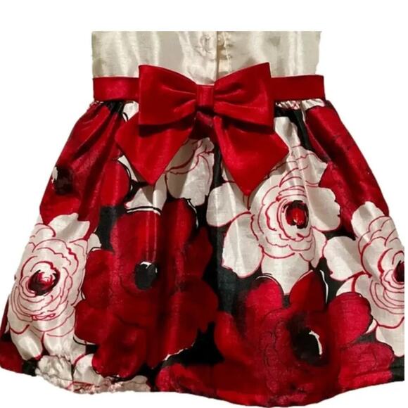 Gymboree Red Cream Floral Red Bow Dress Size 12/18 Month’s - Picture 2 of 4